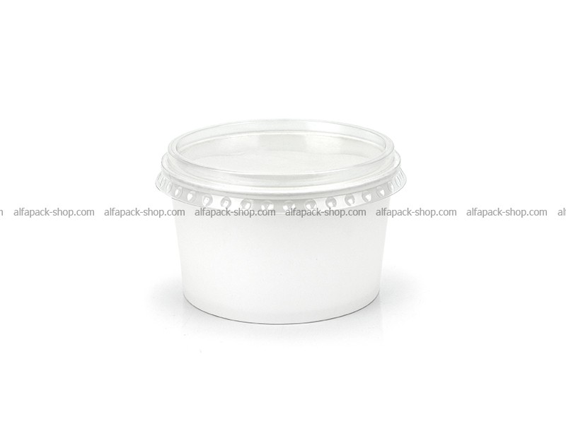 Стакан-креманка білий з пластиковою плоскою кришкою